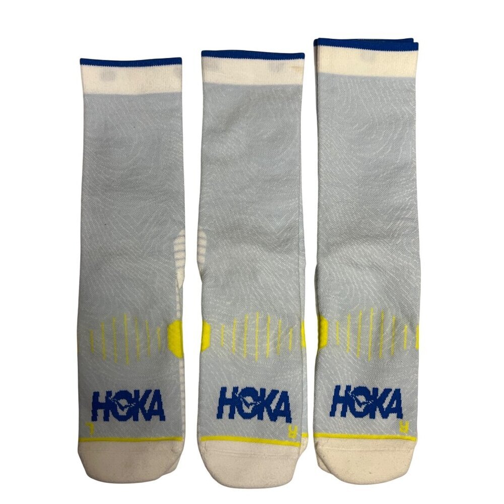 Hoka Athletic Socks Crew Length Blue Yellow Medium Moisture Wicking 3 Pair